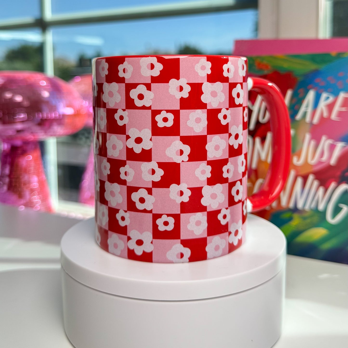 Retro Checkered Flower Mug