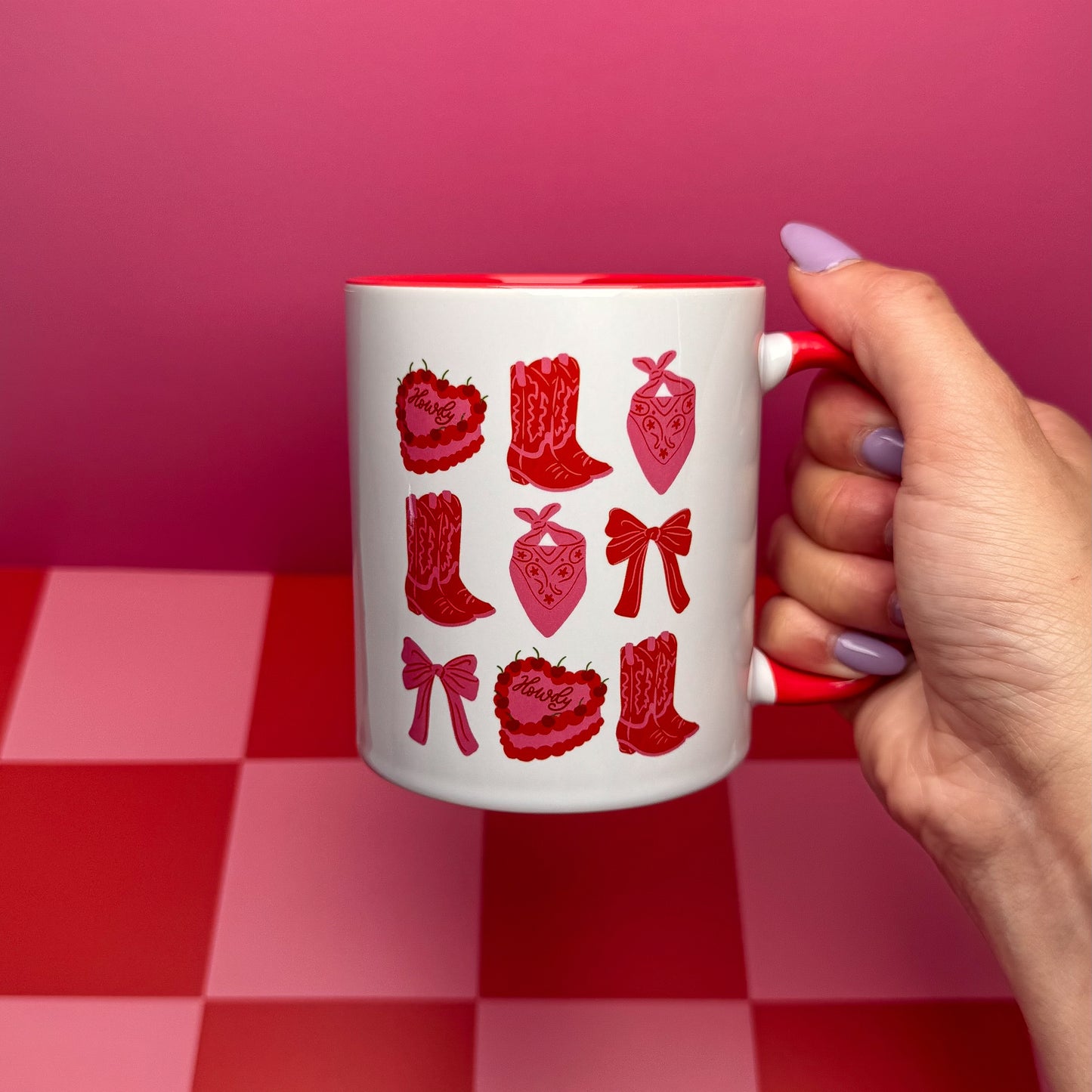 Yeehaw Vibes Mug – Cowgirl Icons in Pink