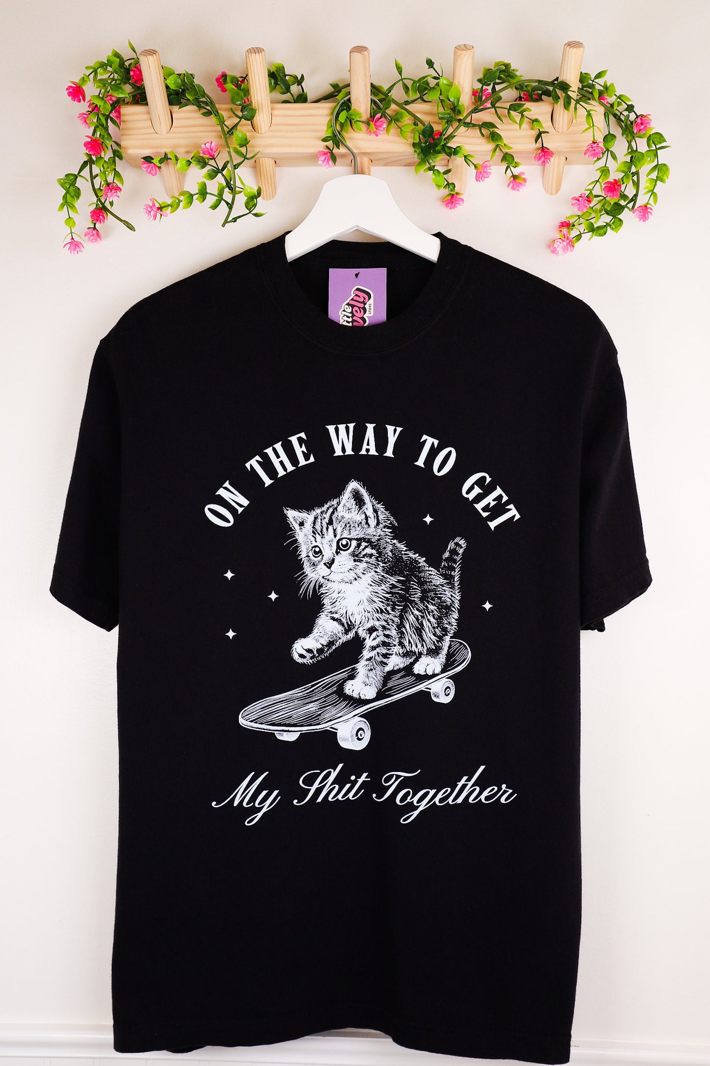On The Way To Get My Sh*t Together Tee β Funny Cat on Skateboard Graphic