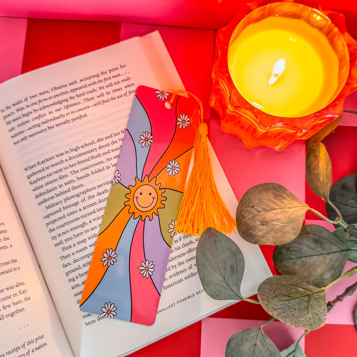 Groovy Sun Rainbow Bookmark β Cute Retro Daisy Design
