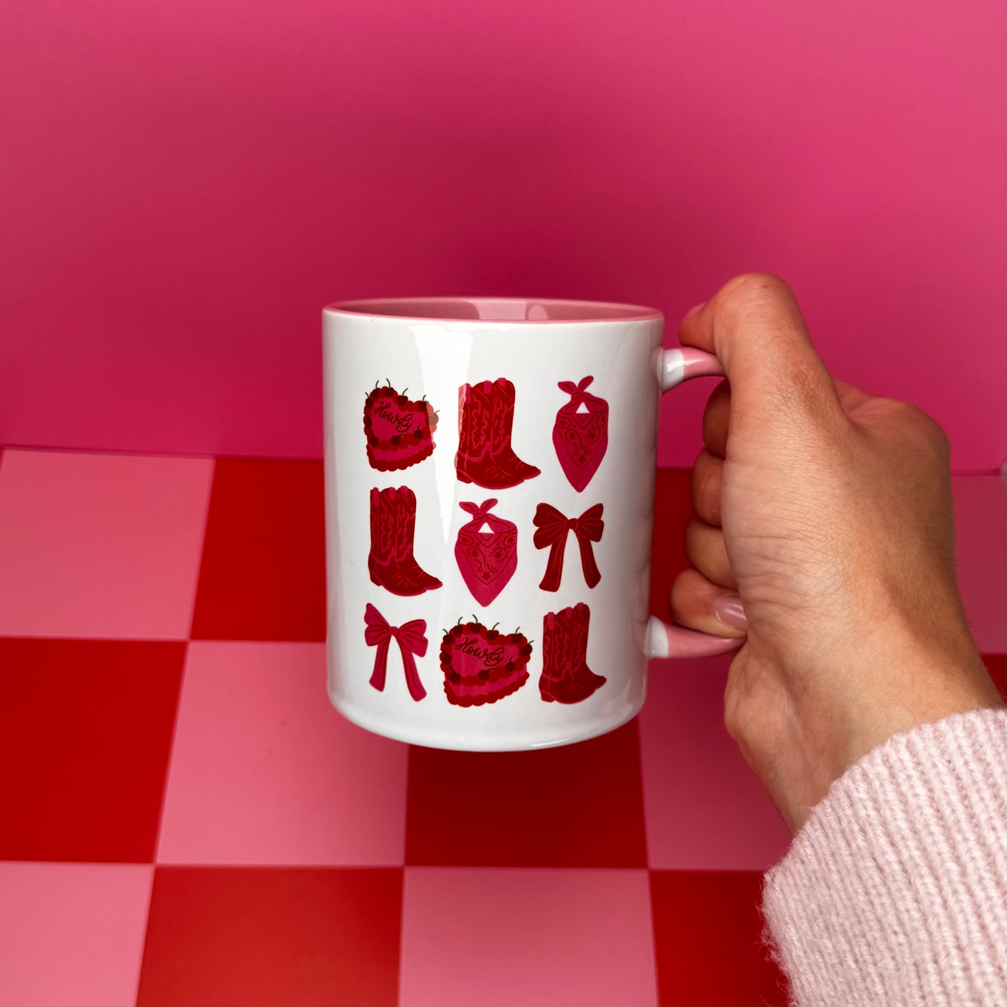 Yeehaw Vibes Mug – Cowgirl Icons in Pink