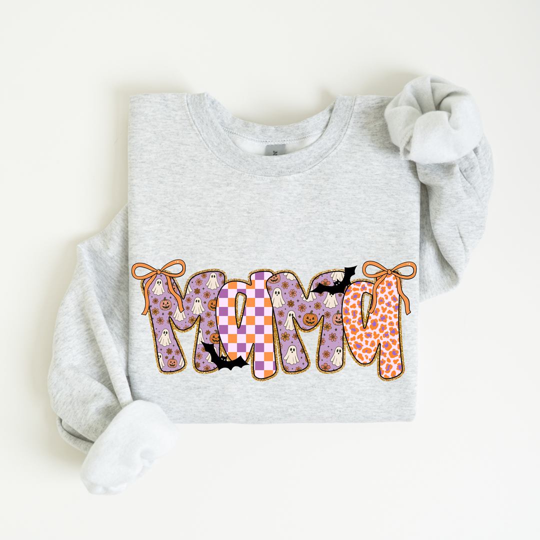 MAMA Fall Aesthetic Sweatshirt – Cozy Checker & Floral Letter Design for Cool Moms