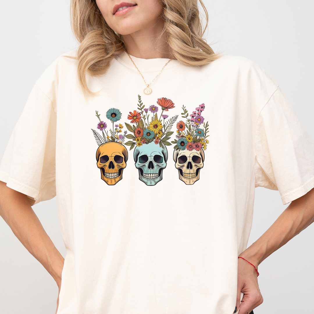 Floral Skulls T-Shirt – Boho Spooky Chic