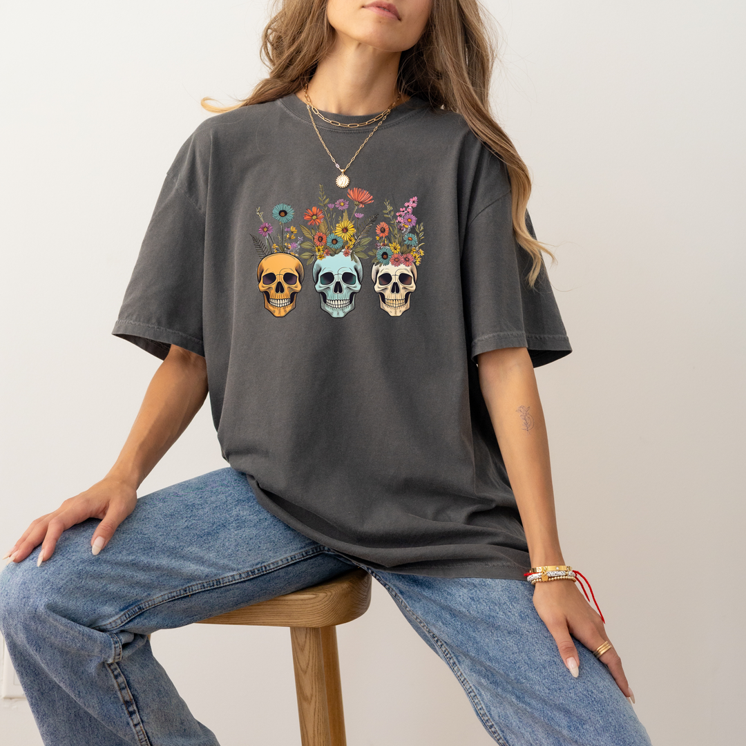Floral Skulls T-Shirt – Boho Spooky Chic
