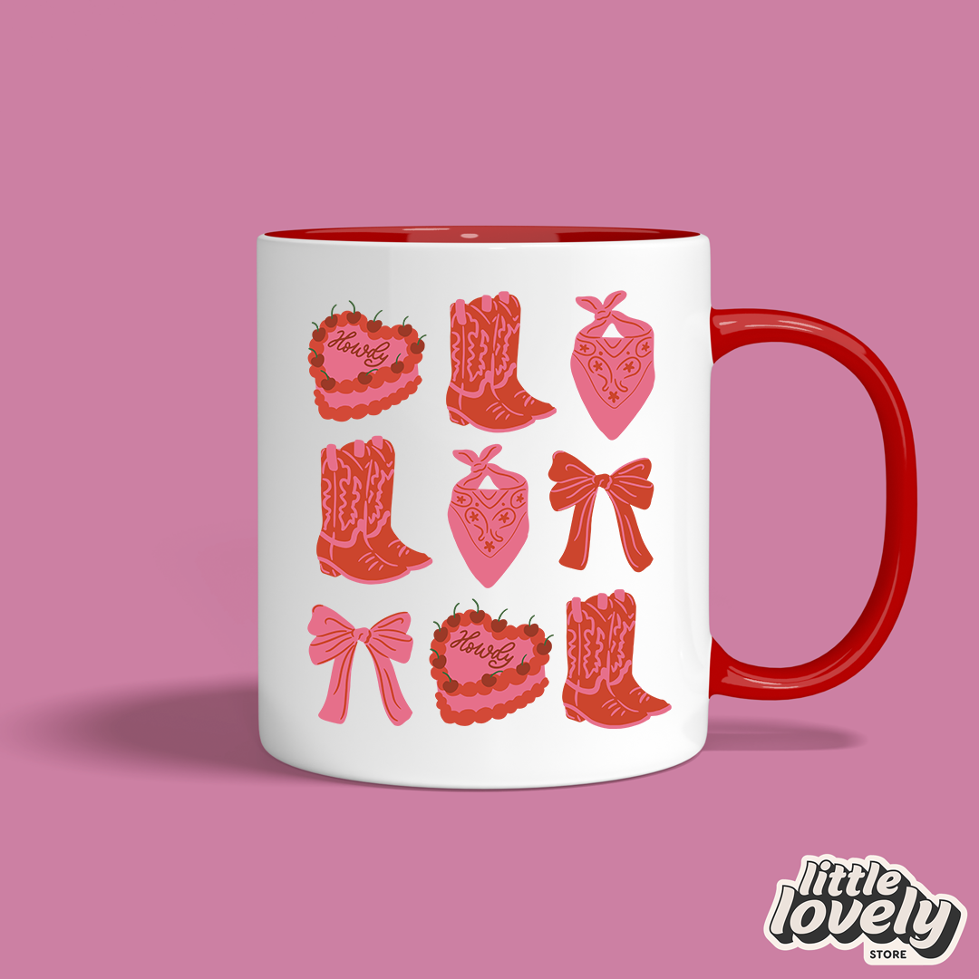 Yeehaw Vibes Mug – Cowgirl Icons in Pink