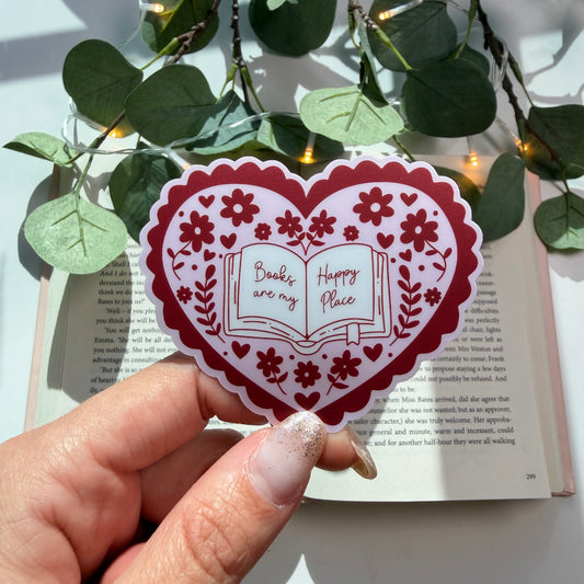 Books Are My Happy Place Heart Sticker