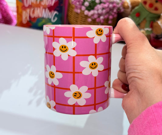 Pink Smiley Daisy Mug