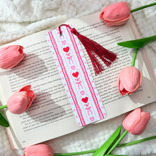 Pink Hearts Aesthetic Bookmark for Romance Books