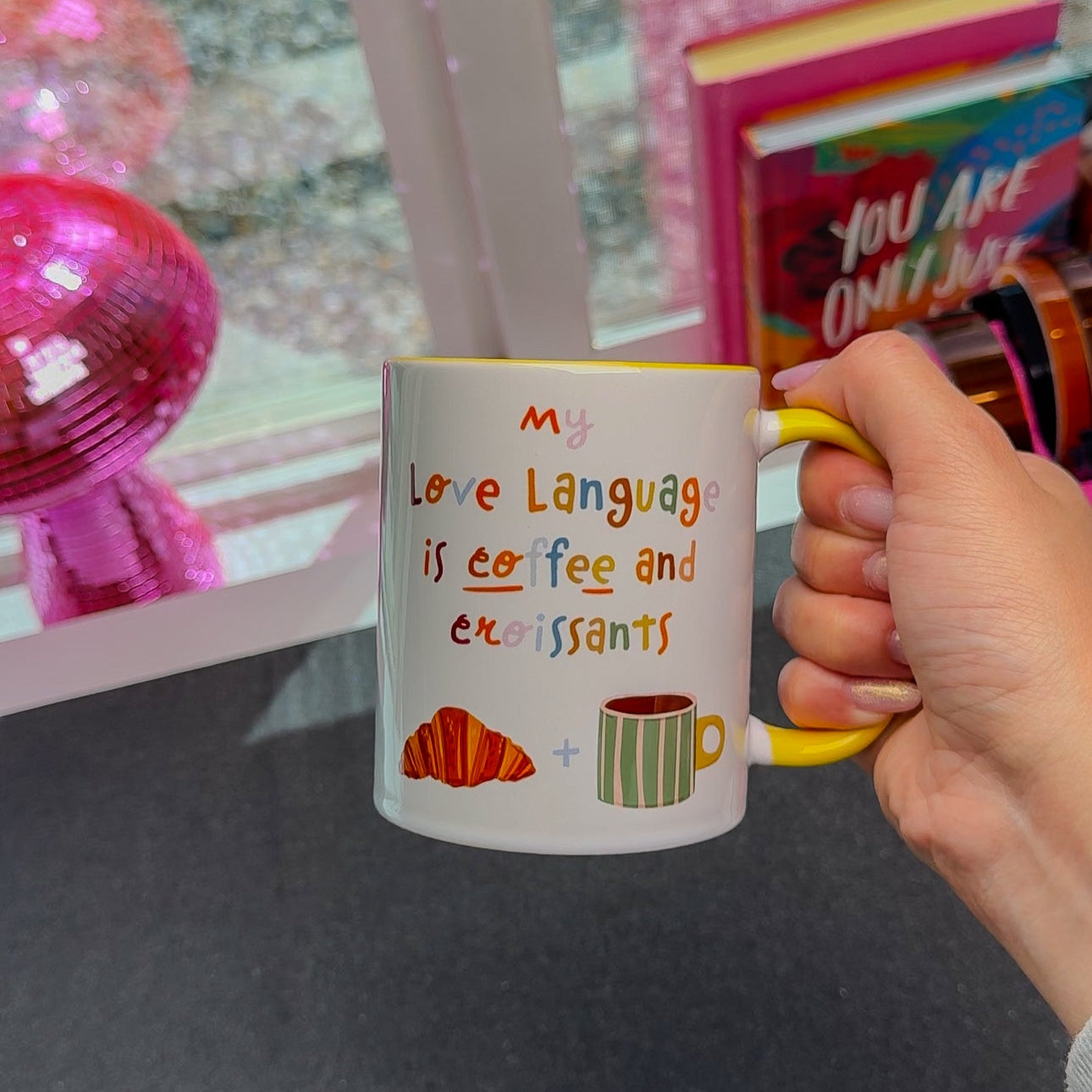 ☕🥐 Love Language Coffee & Croissants Mug