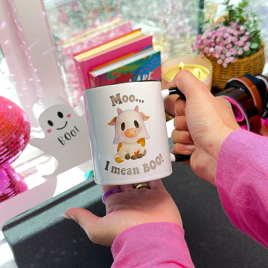 🐮👻 Moo… I Mean Boo! Halloween Cow Mug