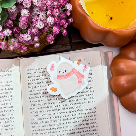 Cozy Autumn Ghost Magnetic Bookmark – Cute Fall Vibes