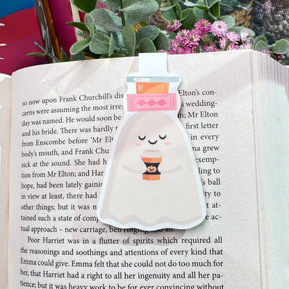 Pumpkin Spice Ghost Magnetic Bookmark – Cozy Fall Coffee