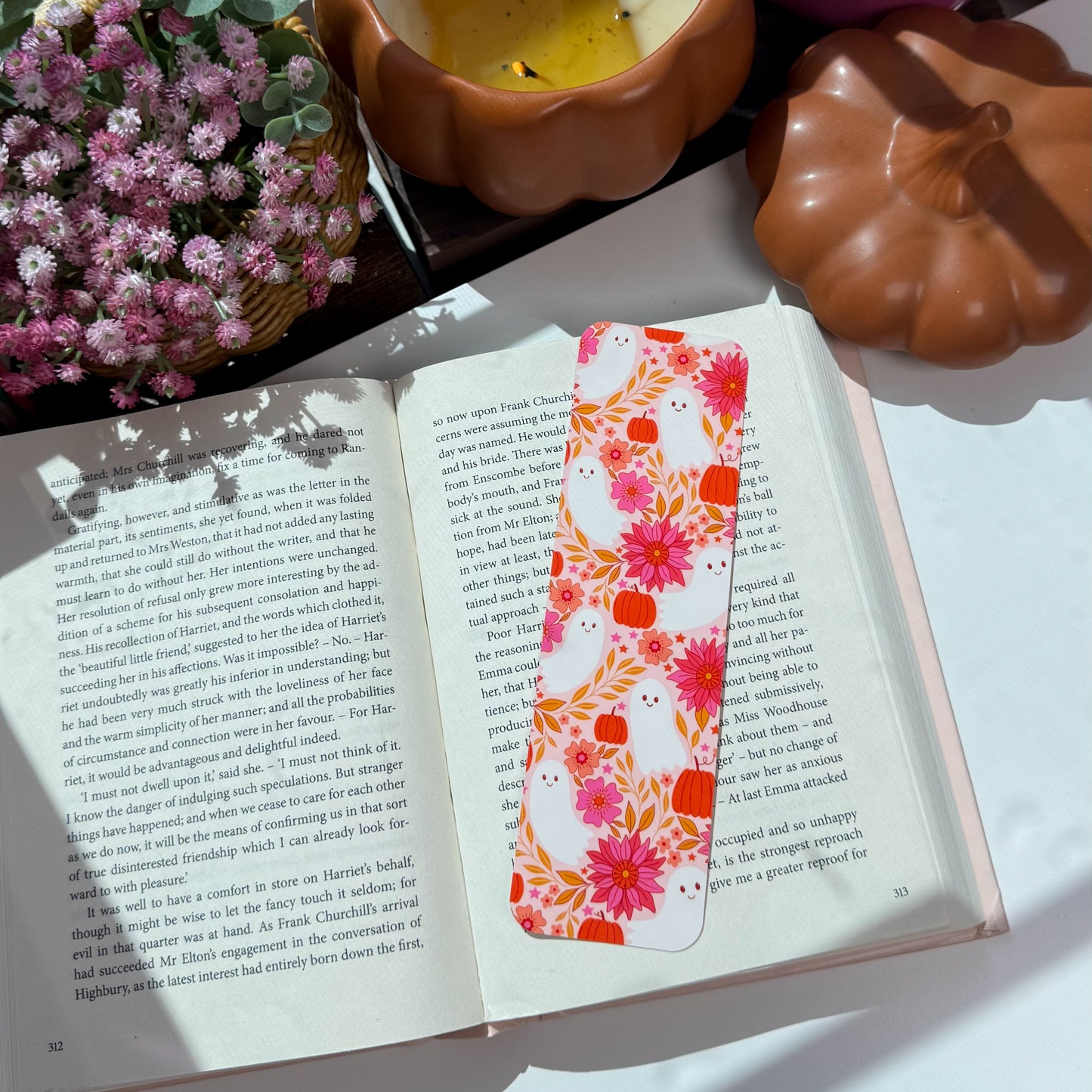 Halloween Ghost Bookmark – Cute Fall Aesthetic Laminated Bookmark for Readers