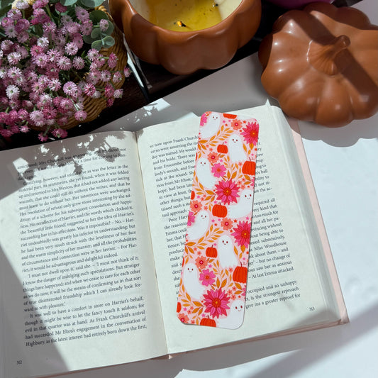 Halloween Ghost Bookmark – Cute Fall Aesthetic Laminated Bookmark for Readers