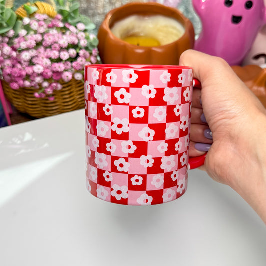 Retro Checkered Flower Mug