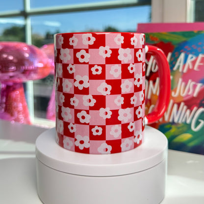 Retro Checkered Flower Mug