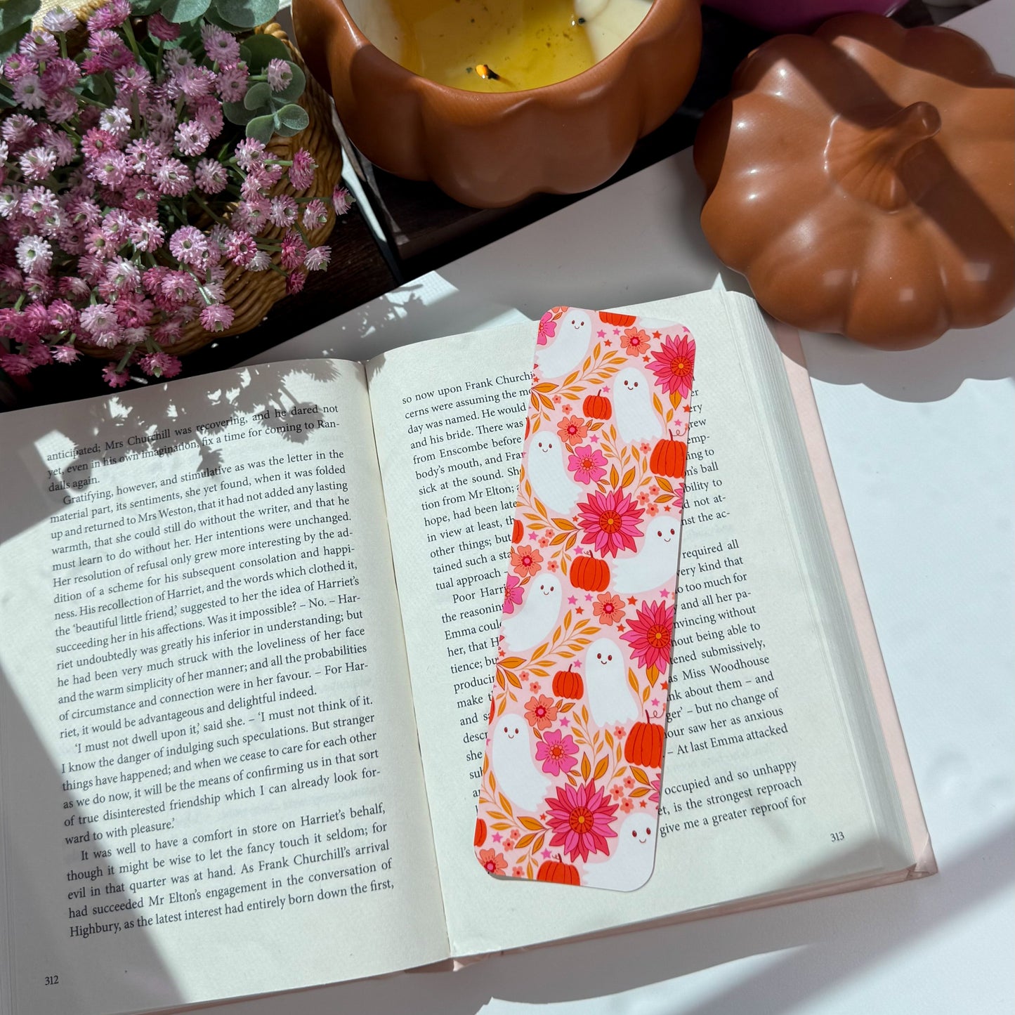 Halloween Ghost Bookmark – Cute Fall Aesthetic Laminated Bookmark for Readers
