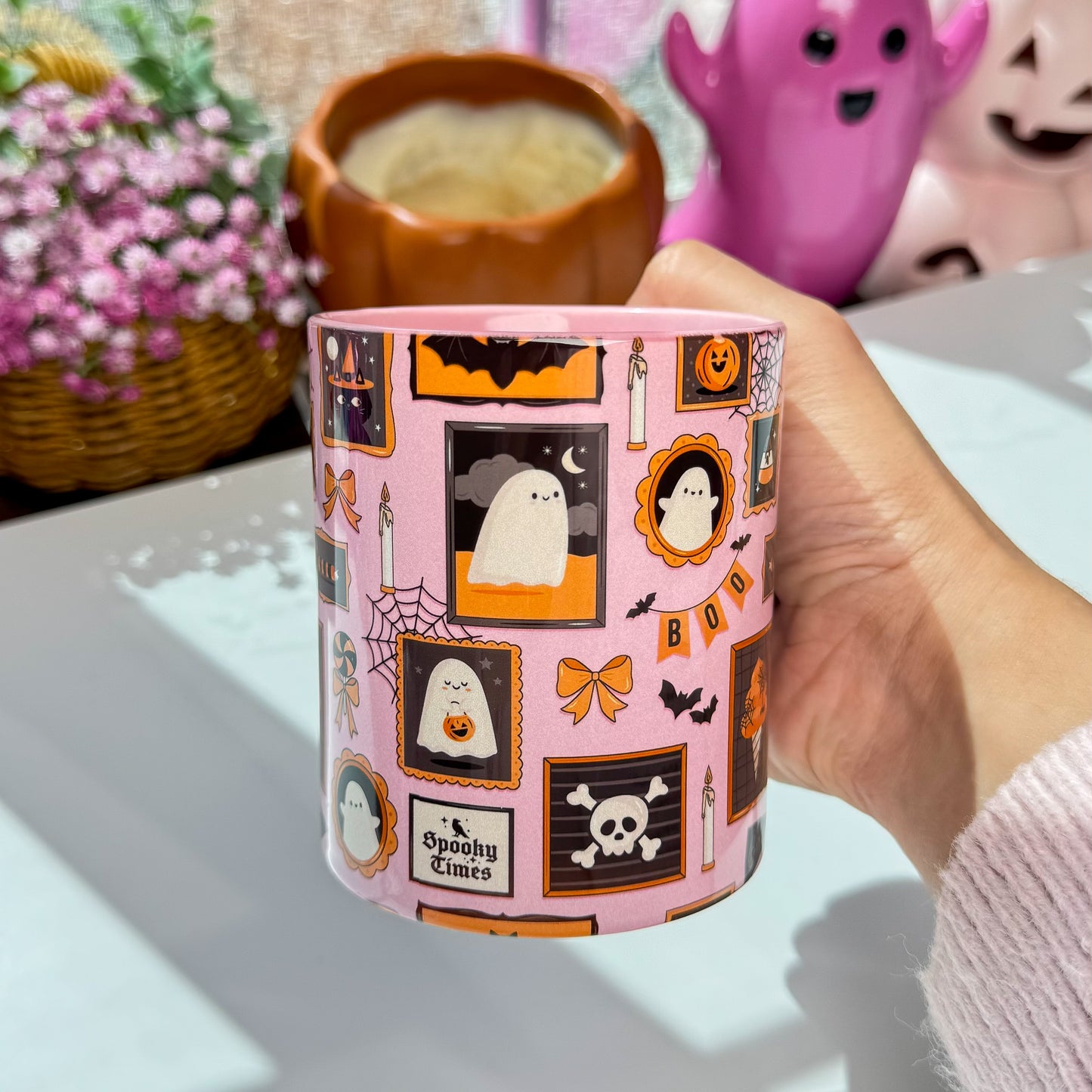 Pink Halloween Mug – Cute Spooky Ghost Coffee