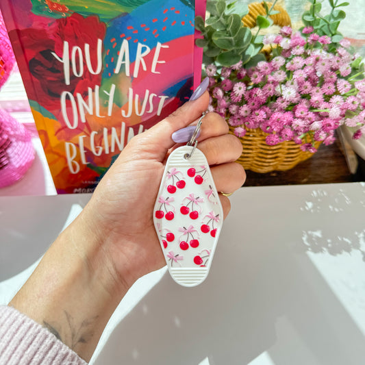Cute Acrylic Motel Keychain –Cherry & Bows