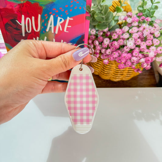 Cute Acrylic Motel Keychain – Checkerboard
