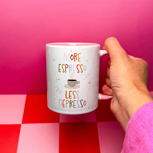 ☕✨ More Espresso, Less Depresso Mug – Fun Coffee Lover Gift
