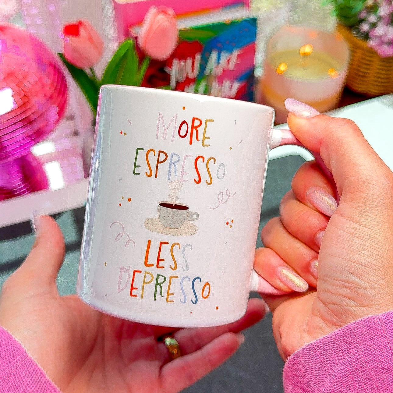 ☕✨ More Espresso, Less Depresso Mug – Fun Coffee Lover Gift