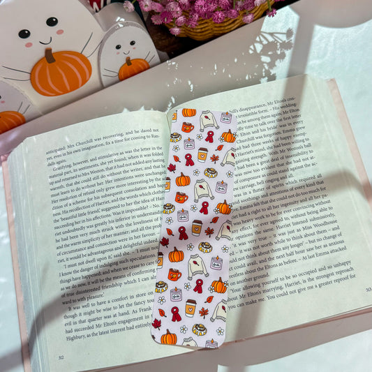 Cozy Ghost & Pumpkin Fall Bookmark