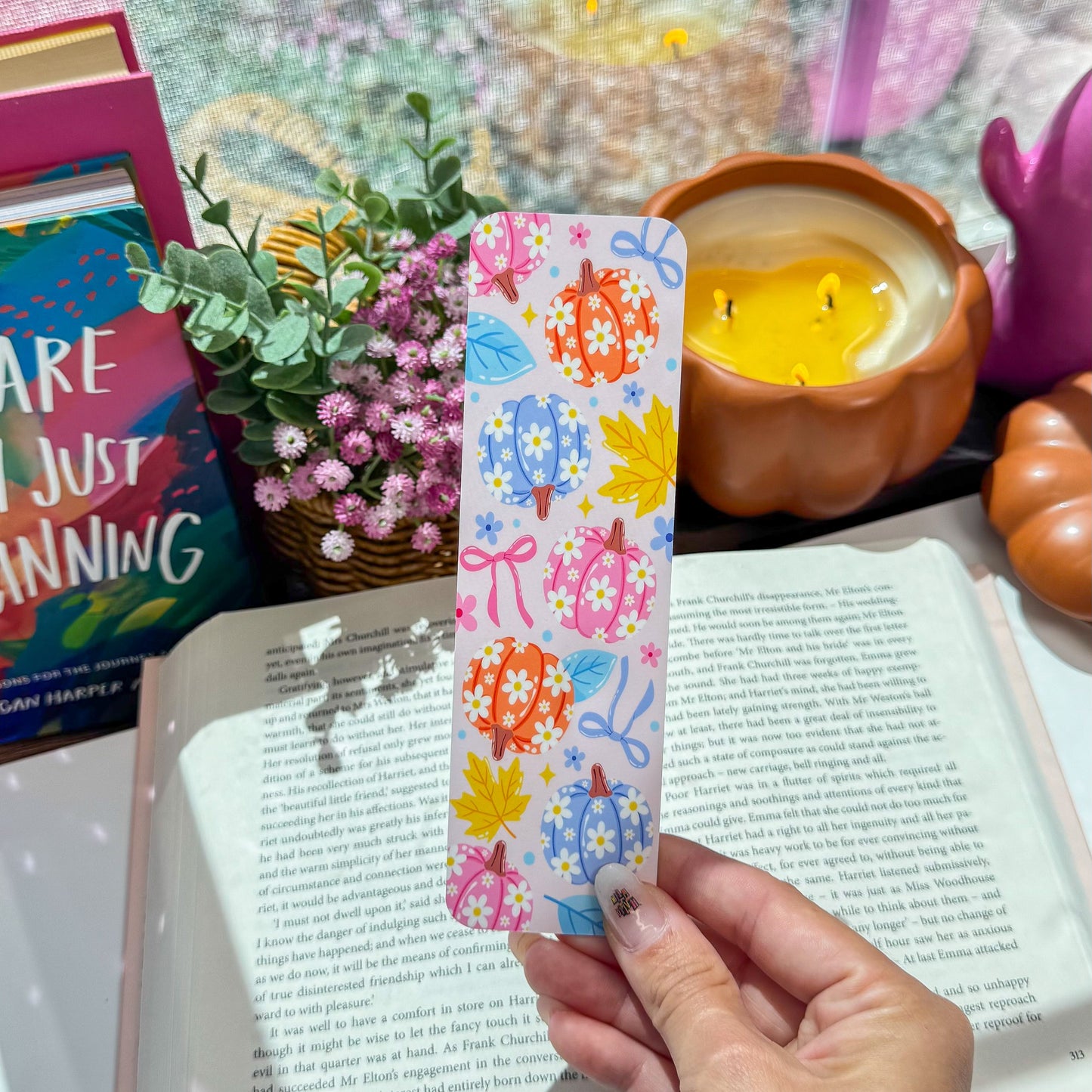 🎀🎃 Pastel Pumpkin Bookmark – Cute Fall Aesthetic