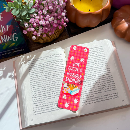 Hot Cocoa & Happy Endings – Cozy Red Bookmark