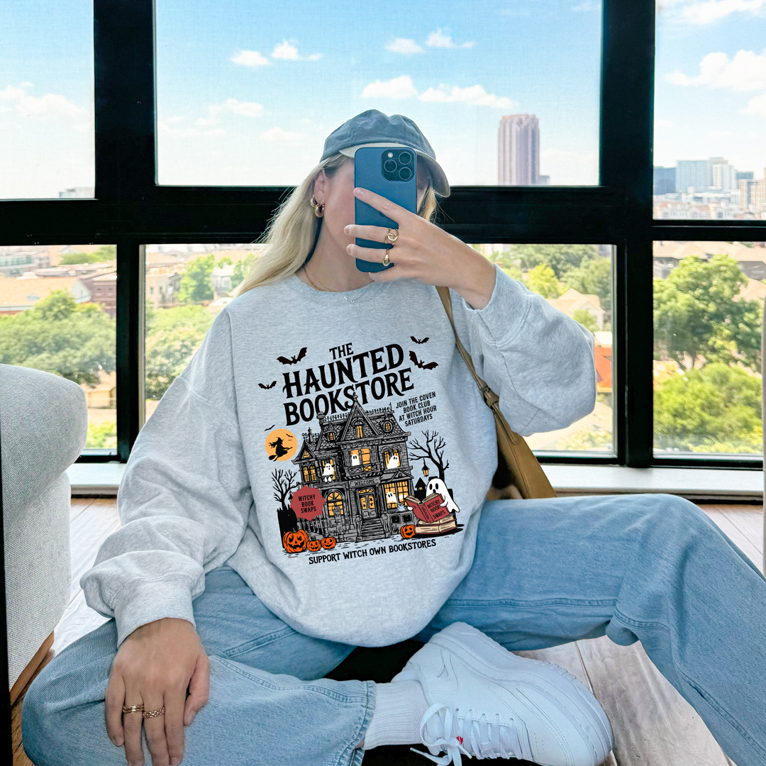 👻 The Haunted Bookstore Sweatshirt – Spooky Book Lover Edition