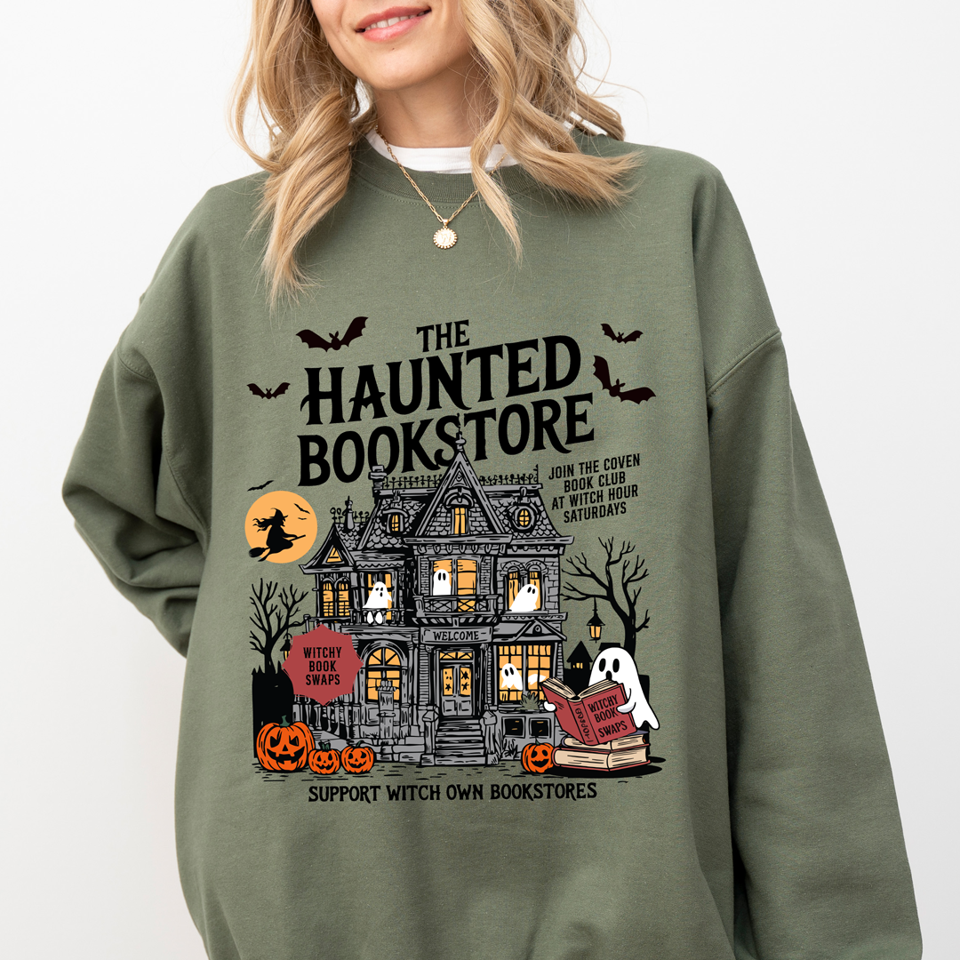 👻 The Haunted Bookstore Sweatshirt – Spooky Book Lover Edition
