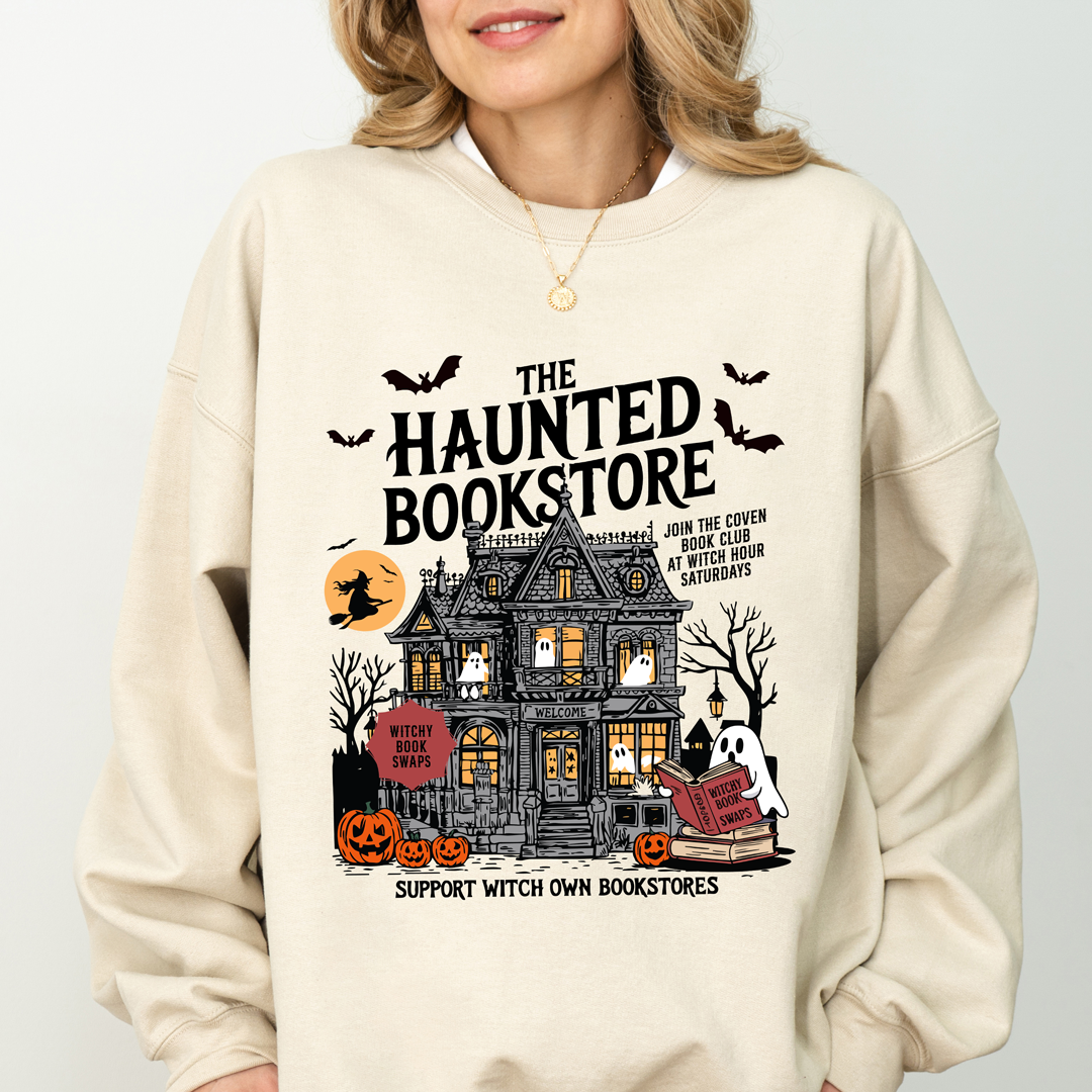 👻 The Haunted Bookstore Sweatshirt – Spooky Book Lover Edition