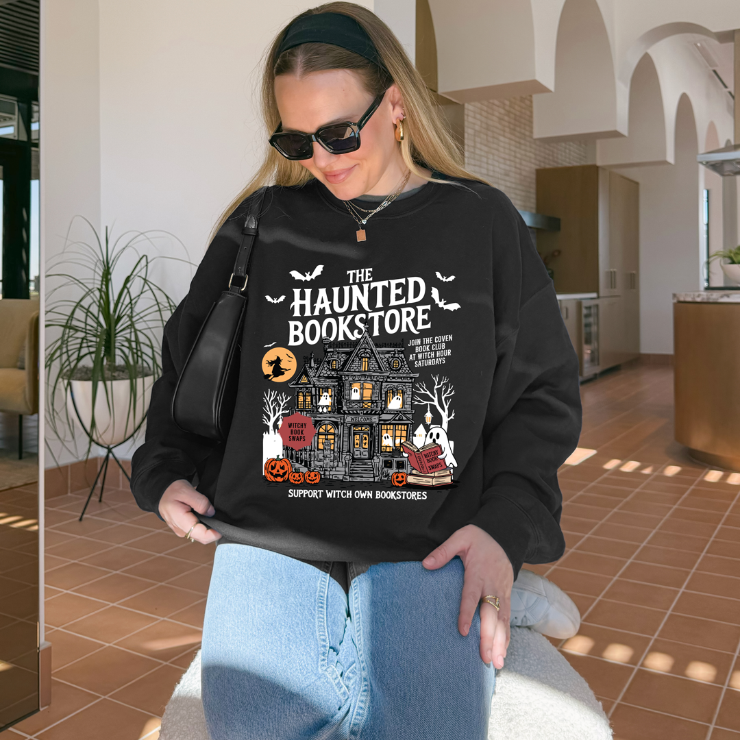 👻 The Haunted Bookstore Sweatshirt – Spooky Book Lover Edition