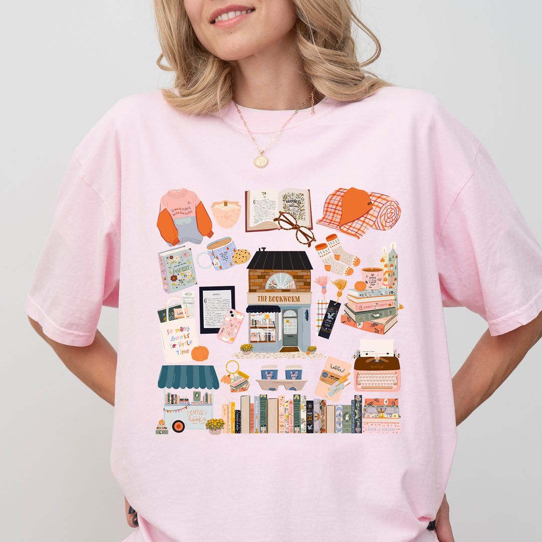 The Bookworm Village T-Shirt – Cozy Book Lover Aesthetic