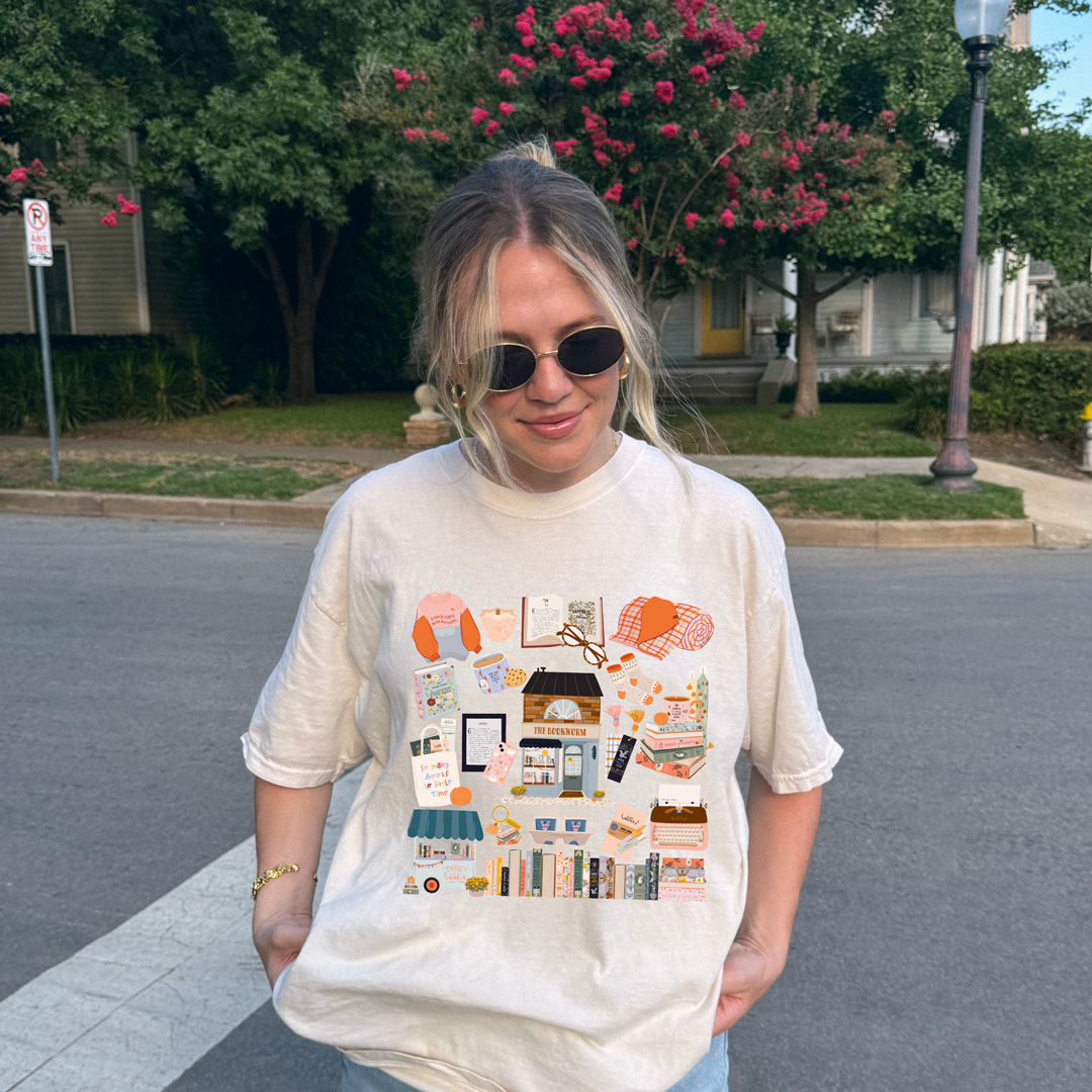 The Bookworm Village T-Shirt – Cozy Book Lover Aesthetic