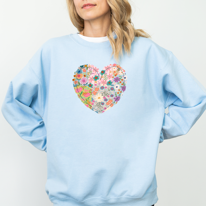 Bloom with Love – Gildan Light Blue Floral Heart Sweatshirt