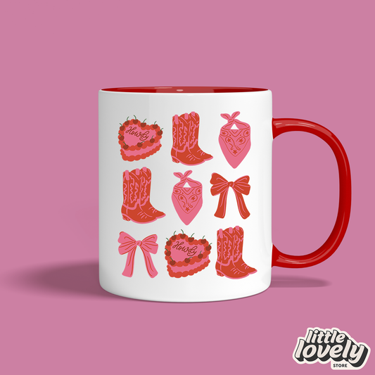 Yeehaw Vibes Mug – Cowgirl Icons in Pink