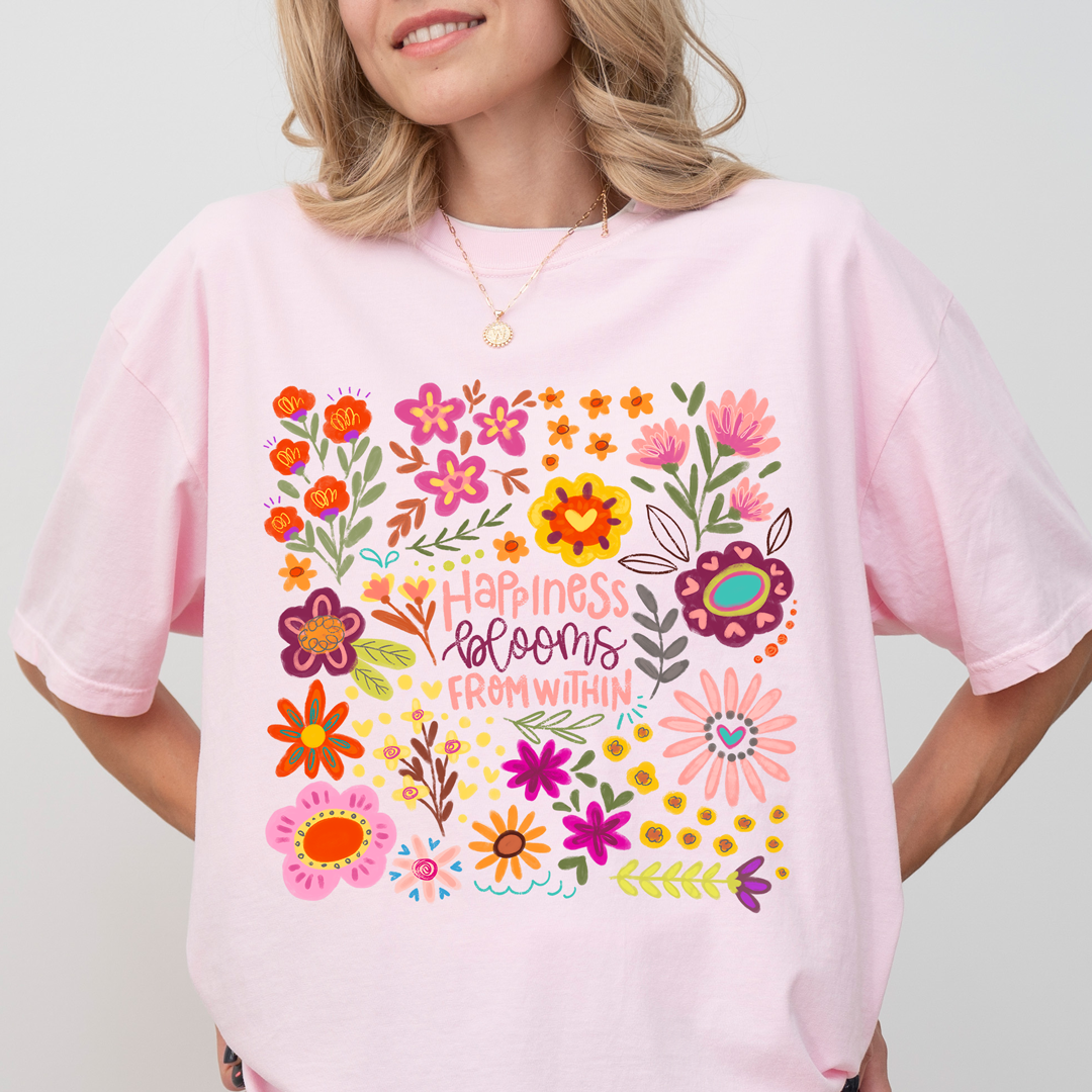 Happiness Blooms From Within – Cream Floral Positive Tee