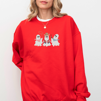 Yeehaw & Boo! – Gildan Red Ghost Cowboy Sweatshirt