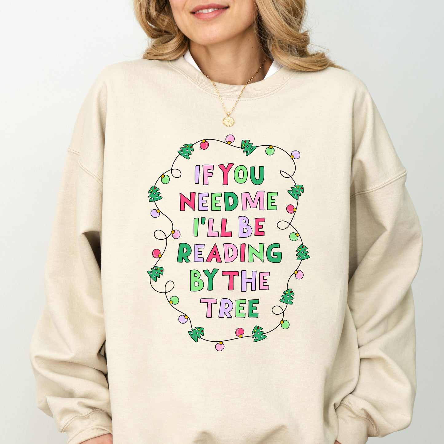 Reading by the Tree Christmas Sweater