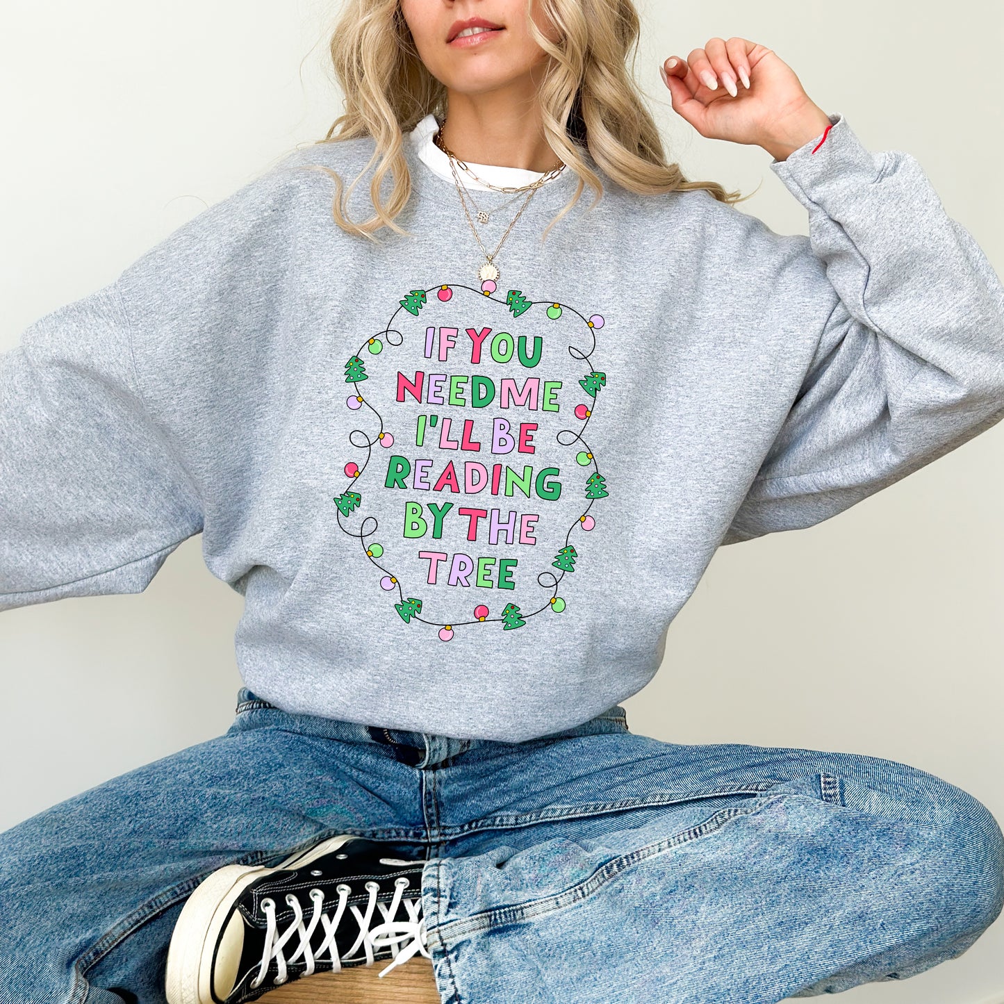 Reading by the Tree Christmas Sweater