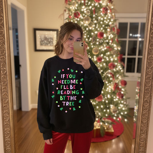 Reading by the Tree Christmas Sweater
