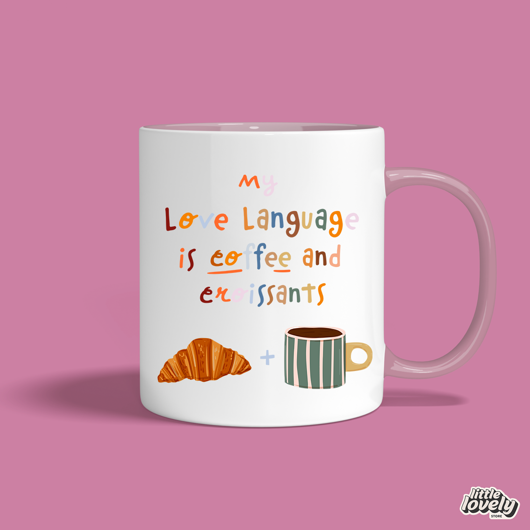☕🥐 Love Language Coffee & Croissants Mug