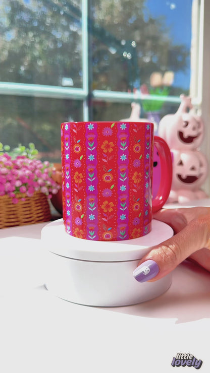Bright Red Floral Mug – Colorful Flower Coffee